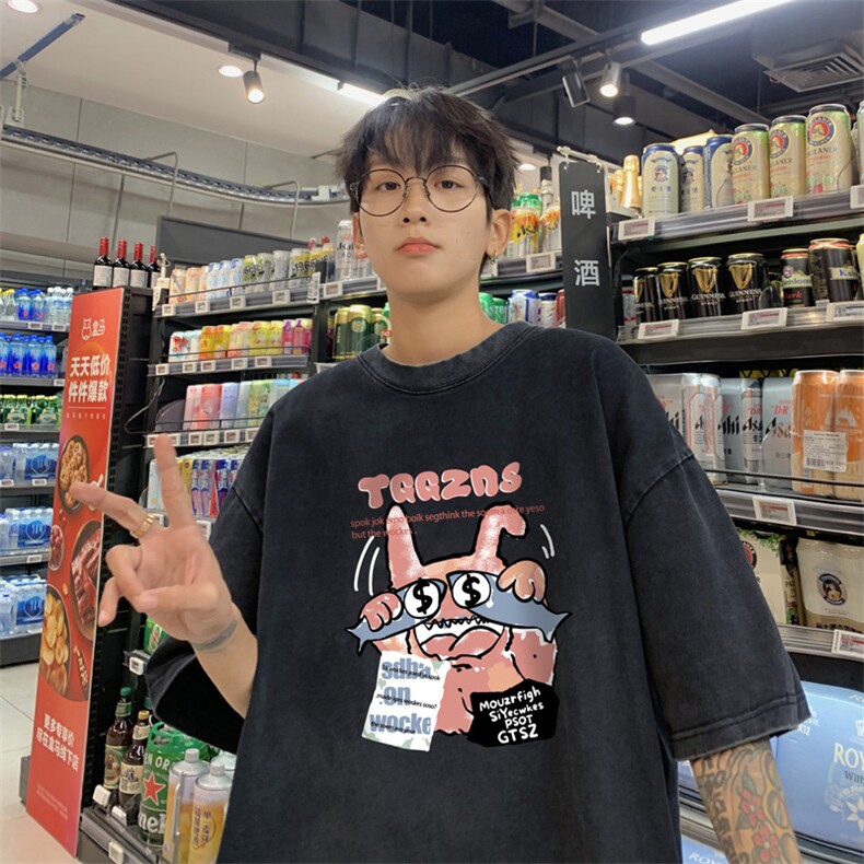 量大优供视频240g重磅美式炒雪花水洗做旧短袖t恤STX534-特P25,男装T恤,电商B371