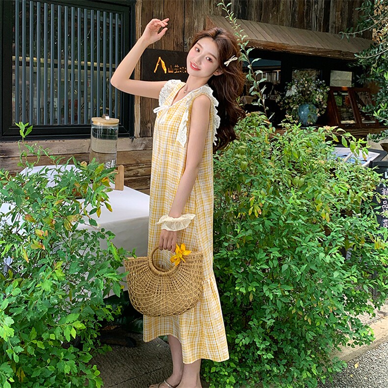 新款，黄白格连衣裙B276-5848-P135-K198,女装连衣裙,浙宝276（原081）