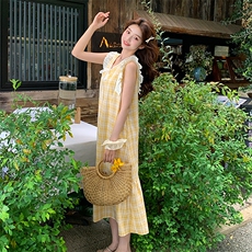 新款，黄白格连衣裙B276-5848-P135-K198，女装连衣裙，浙宝276（原081）