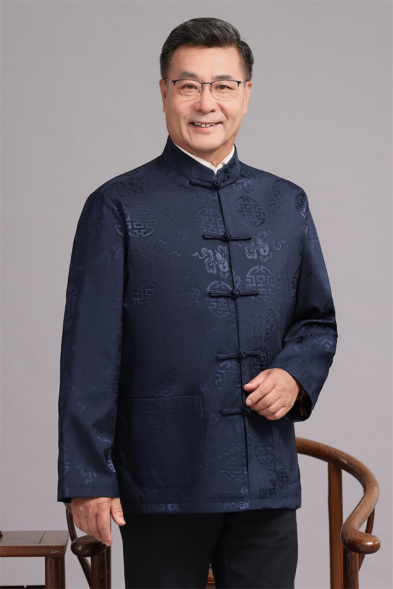 主推秋款中老年风唐装外套男中式复古盘扣汉服爷爷过生日外套,男装民族服装,钱塘723