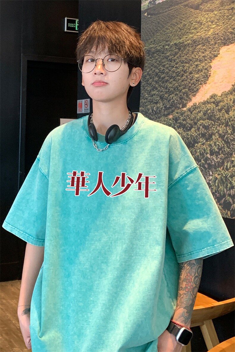 ！2025夏季新款潮男士水洗短袖纯棉学生情侣半袖XT152P35,男装T恤,电商B220