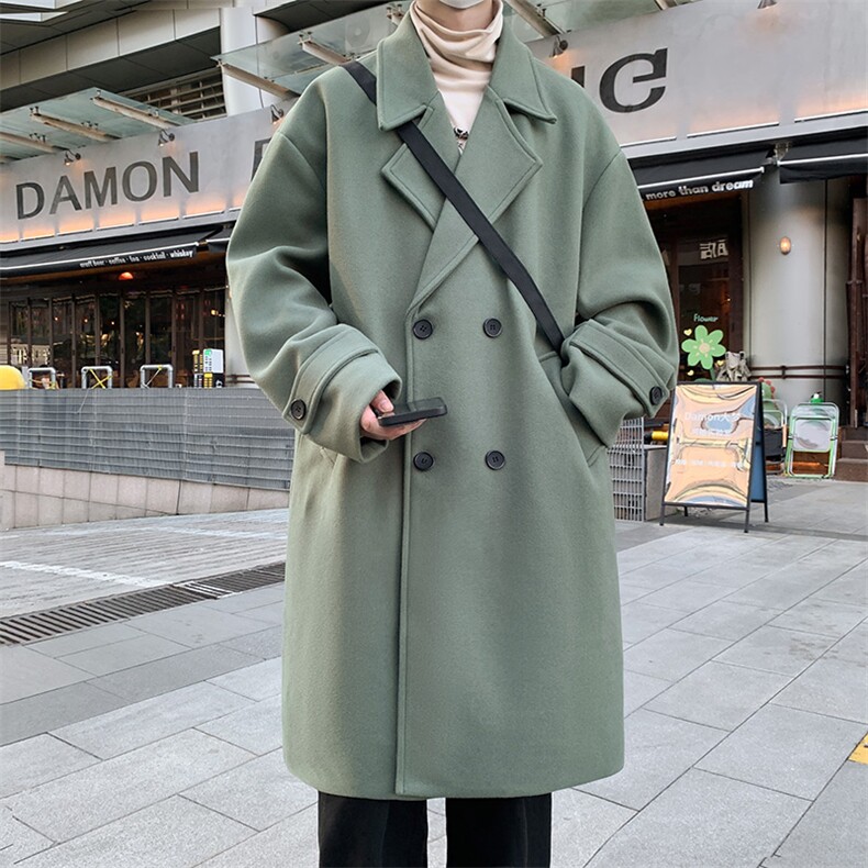 N9110/P110秋冬新款毛呢大衣男中长款双排扣呢子外套呢料大衣风衣，男装风衣，电商A141