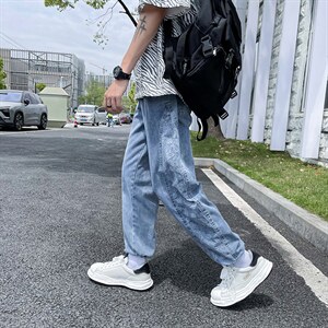 腰果花牛仔裤男宽松直筒潮牌休闲裤港风帅气百搭阔腿裤N3690-P45，男装牛仔裤，星座1008-1