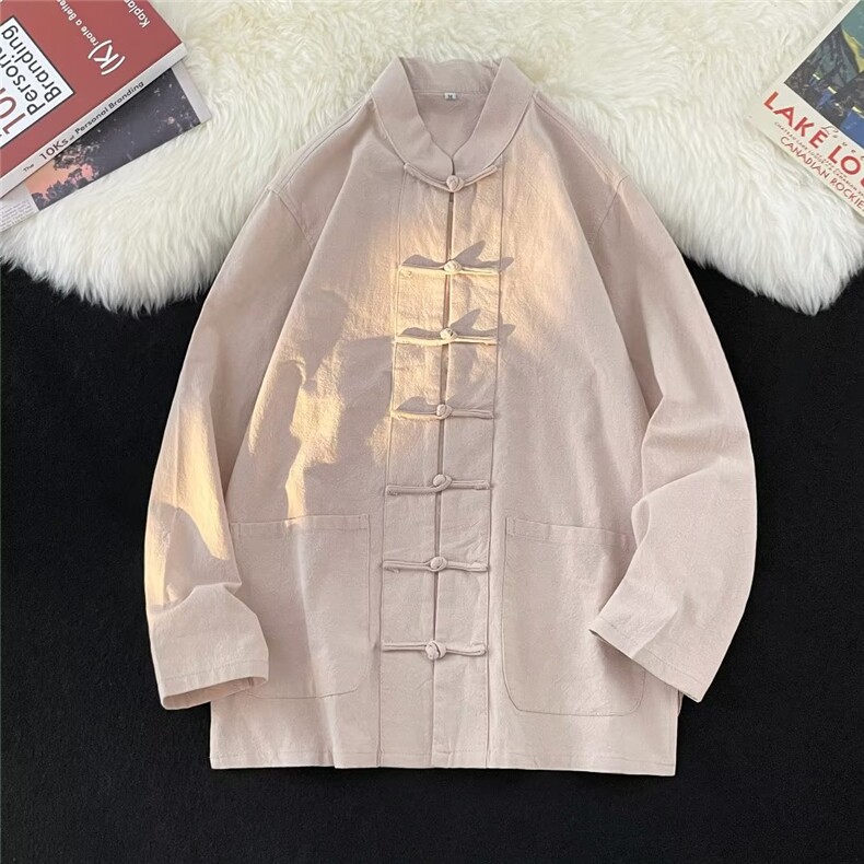 新中式男装盘扣长袖衬衫男设计感民风汉服中山唐装S45244-p45,男装衬衫,星座1008