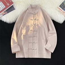 新中式男装盘扣长袖衬衫男设计感民风汉服中山唐装S45244-p45，男装衬衫，星座1008