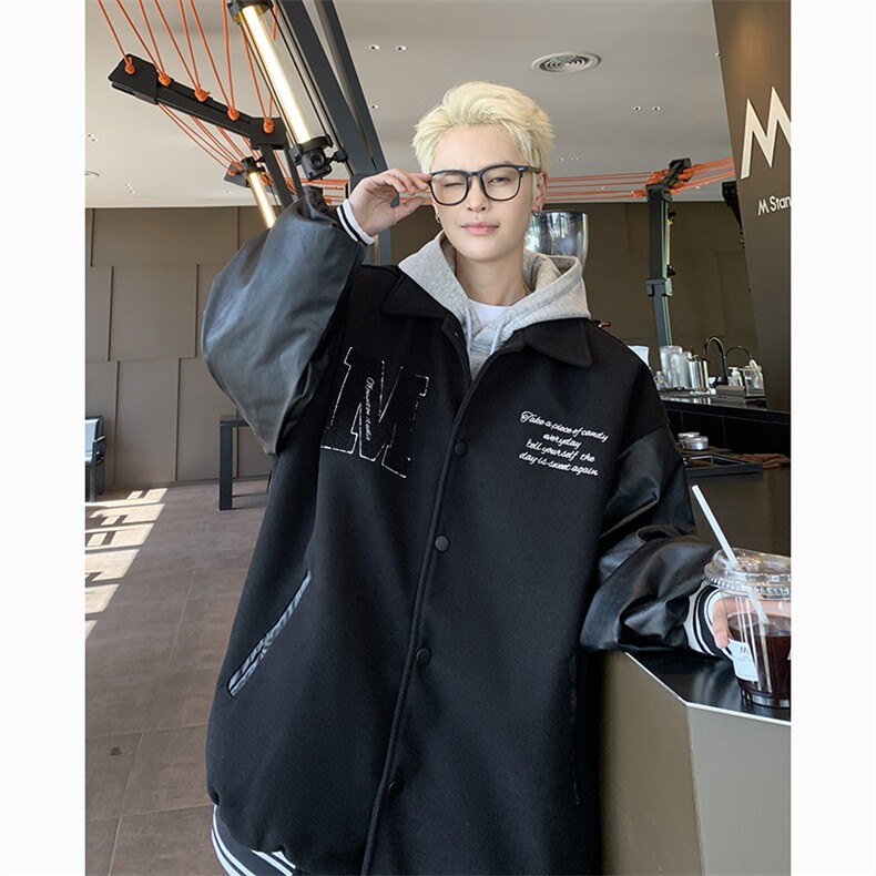 港风美式潮牌拼接袖字母翻领棒球服夹克XZ213-JK9903-P108控128,男装夹克,星座213