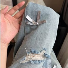 大码胖mm美式高街复古蝴蝶结破洞牛仔裤女夏直筒阔腿拖地长裤子潮，男装牛仔裤，星座506A