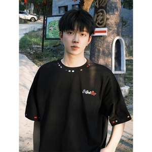 万针全刺绣工艺 高品质260克双纱纯棉美式高街短袖T恤 特P33图片