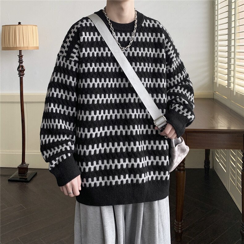 抖音现货 2025男冬季圆领毛衣宽松套头针织衫D329-QM805-P78控98图片