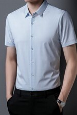 2023夏季新款男装短袖衬衫男中年冰丝高端商务休闲免烫衫衬衣，男装衬衫，电商B212（原钱塘6029）