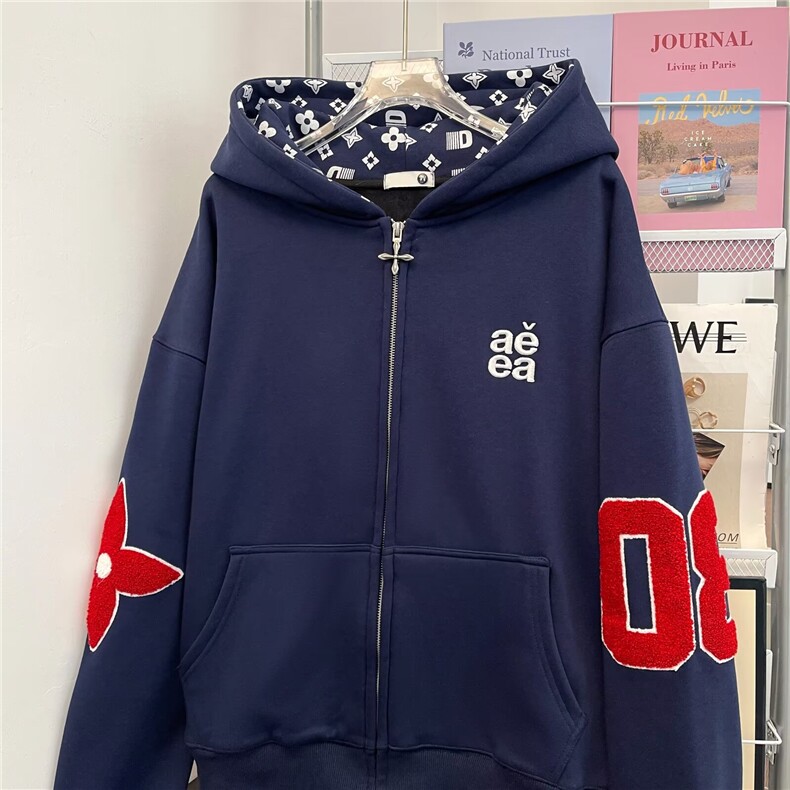高街水洗做旧卫衣男女春秋026新款春秋款宽松连帽开衫拉链外套,女装短外套,星座601-1