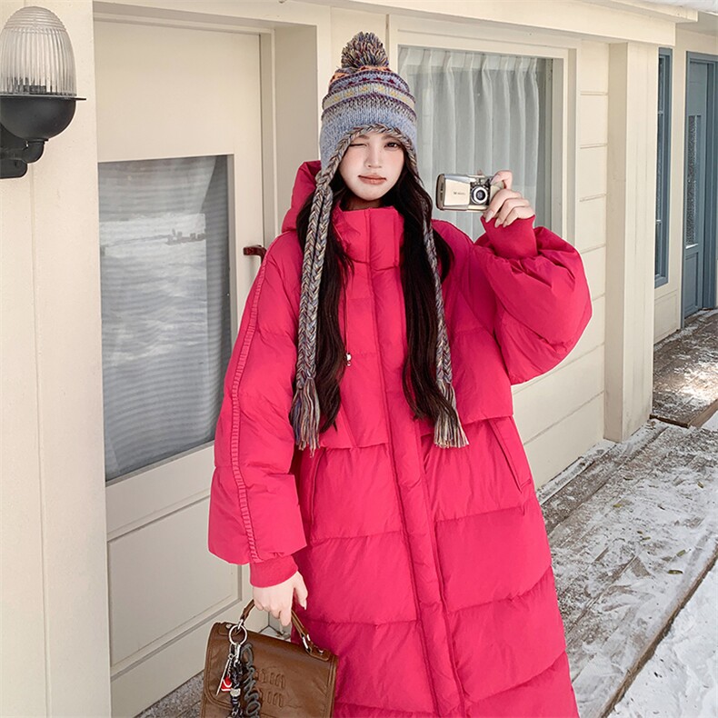 红色连帽羽绒服女冬2025新款超火好看高级小众漂亮中长款加厚外套,女装羽绒服,2C122