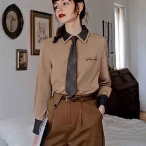 撞色拼格子领带衬衣,其它,袖洛哥弟