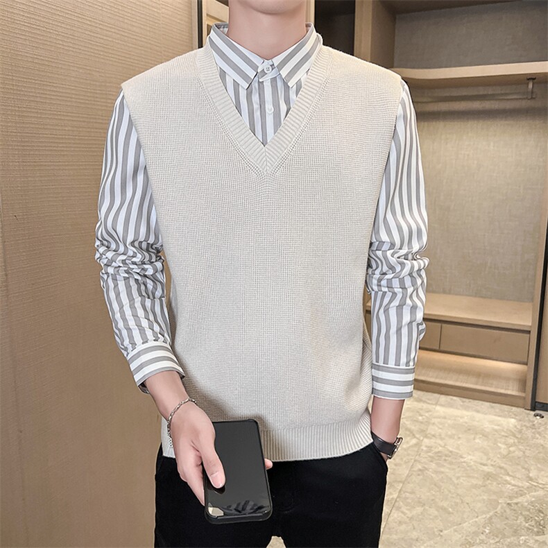 2025男士假两件卫衣衬衫领新款刺绣针织打底衫CS19-P6898,男装T恤,电商B278