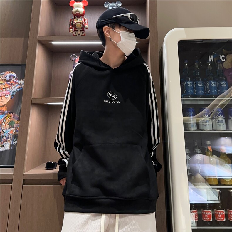 秋冬潮流百搭休闲宽松条纹刺绣连帽卫衣212-2-DY113-特P55,男装卫衣,星座808A-1