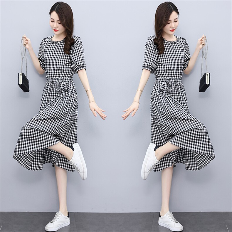 棉麻连衣裙女装2022夏季新款收腰显瘦女神范拼接短袖棉麻夏天裙子,女装连衣裙,香水丽阁