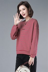 2021年春季自主图通勤套头长袖条纹卫衣女字母印花图片