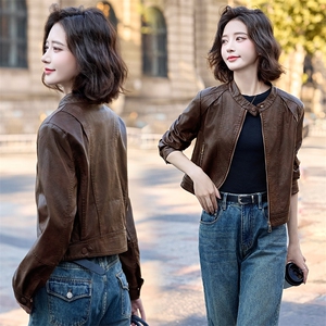 现货水洗双色皮衣2025年女秋季新款时尚百搭短款外套图片