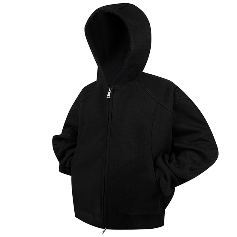 抖音得物高品质美式高街重磅辑明线结构设计连帽卫衣开衫外套W83，男装卫衣，电商A486