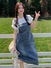 2025年夏季新款背带裙两件套RF2C290-6837#-P155-K235，女装牛仔裙，蝶眷