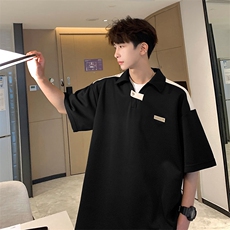 V领撞色夏季设计感短袖T恤新款潮牌宽松Polo衫840P42，男装Polo衫，电商A458A