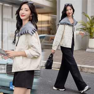 时尚针织大翻领拼接短外套女2025秋季新款百搭显瘦小个子夹克上衣图片