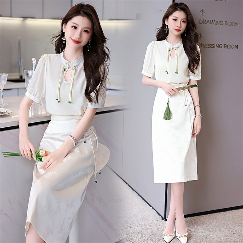 新中式国风时尚套装女夏高级感2024新款今年流行气质套装裙两件套，女装套装/套裙，火爆靓佳人