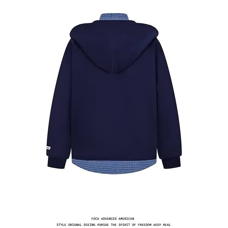 W10438-P58网图现货原宿连帽卫衣假两件拼接格子日系潮流外套,女装短外套,星座1608