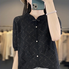 2025年夏季不连帽时尚百搭休闲通勤女士旗袍领短袖休闲/淑女，女装T恤，森墨