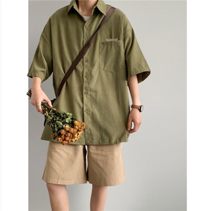 短袖衬衫男夏季领带制服衬衣痞帅高级感设计潮牌潮流学院风CS55图片