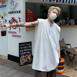 背心男女夏季小众设计感垫肩无袖t恤设计感坎肩打底上衣EB03-P35图片