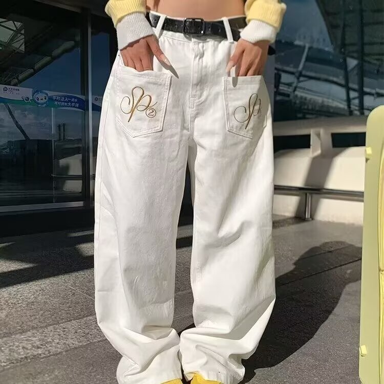 欧美街头潮牌牛仔裤高街风刺绣宽松显瘦直筒阔腿拖地裤NZ6660,男装牛仔裤,星座208-5