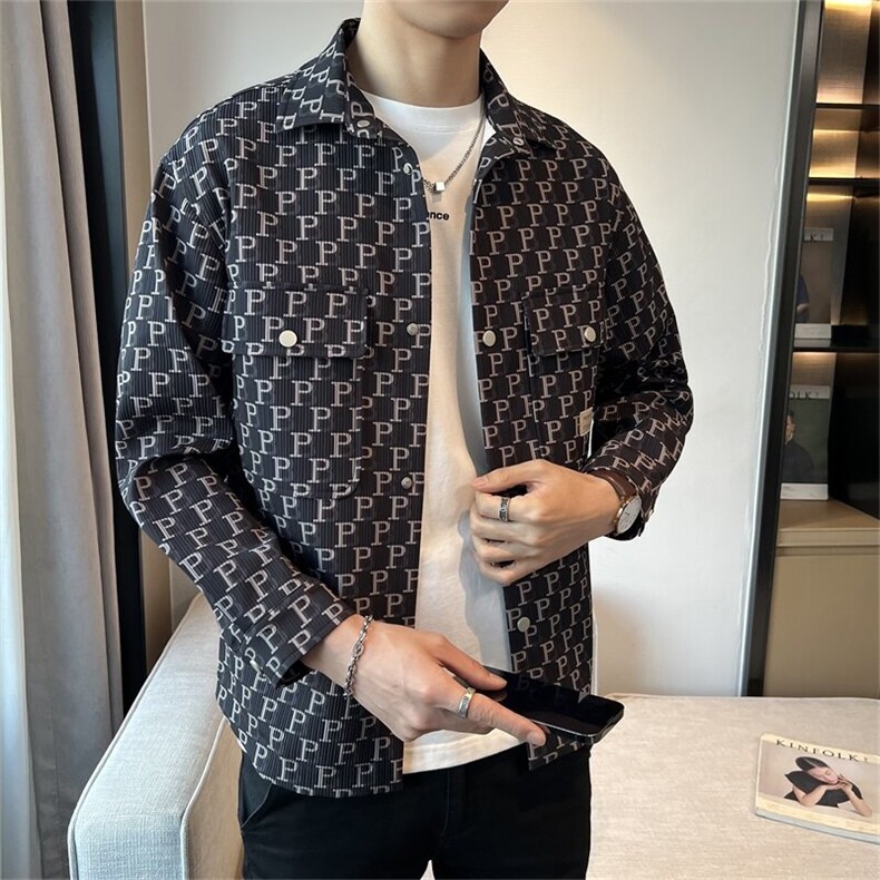 店主风春季新款衬衫外套休闲百搭印花时尚潮流翻领夹克JK096-P85,男装夹克,电商A413