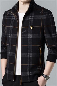 男士商务休闲格子夹克衫中年立领秋冬装新款外套上衣ASD8810-P260图片