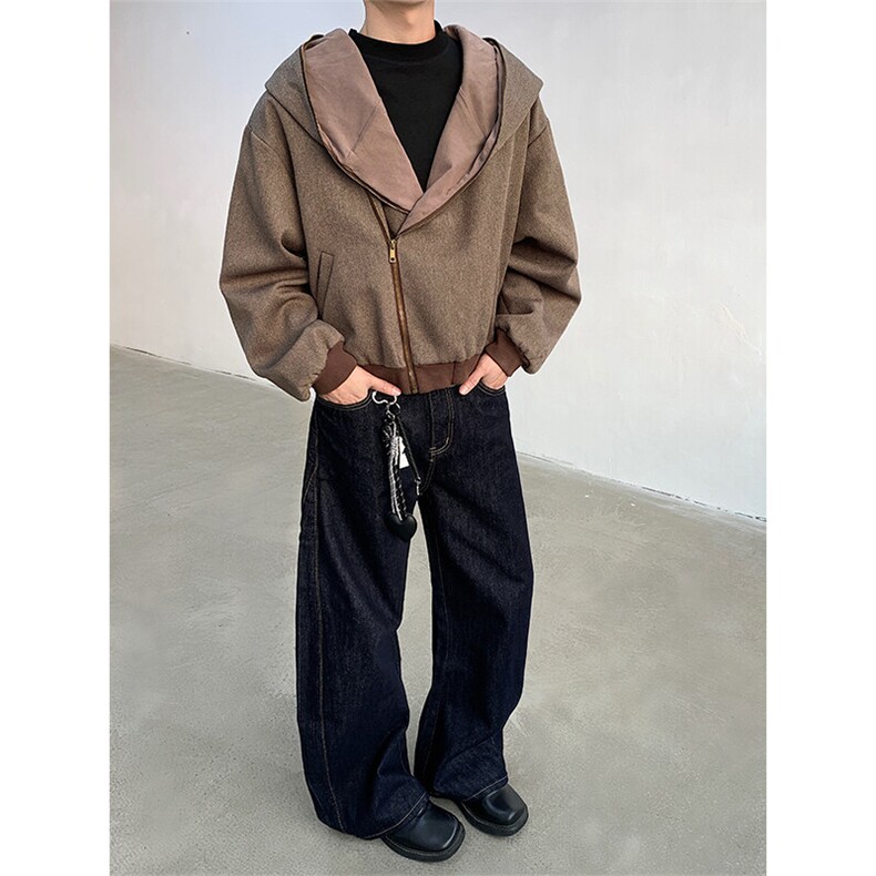 现货！25砂砾棕亚麻流浪慵懒风连帽开衫夹克WY47-P118,男装夹克,电商B288