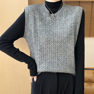 2024冬季新款衫女圆领无袖背心马甲女宽松显瘦针织衫坎肩韩图片