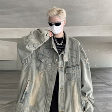 复古做旧机车牛仔外套男小众外套J2148P80，男装工装外套，星座1116-2