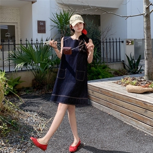 复古无袖牛仔连衣裙女2025夏季新款韩系小个子宽松减龄气质背心裙图片