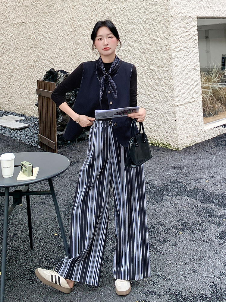 韩系通勤风马甲套装女2025秋新款时尚气质高级感条纹阔腿裤两件套,女装运动套装,浙宝285（原212）