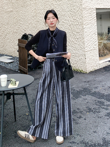 韩系通勤风马甲套装女2025秋新款时尚气质高级感条纹阔腿裤两件套图片