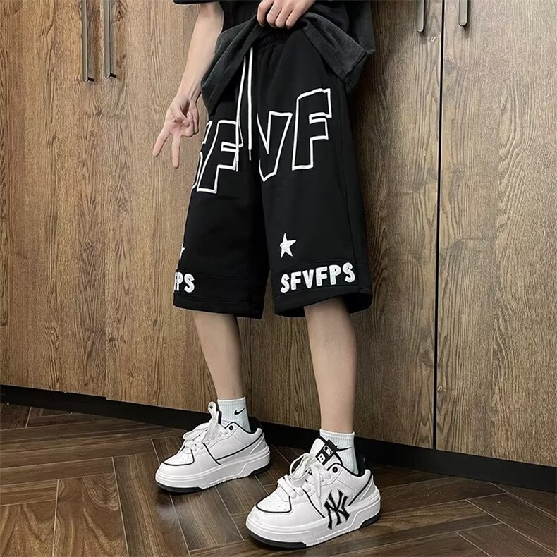 23夏季日系港风潮流短裤男炸街宽松运动直筒五分裤DK16-P32,男装休闲裤,星座1109-3