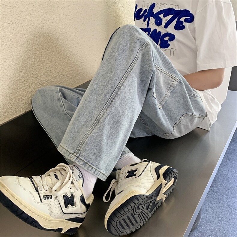 牛仔裤男夏季新款潮牌直筒宽松阔腿九分潮流休闲长裤子N0723-P45,男装牛仔裤,星座308B-1