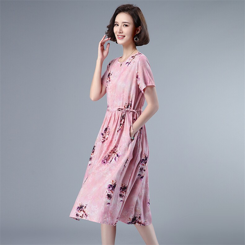 连衣裙印花潮流舒适显瘦修身收腰2021夏季短袖,女装连衣裙,小林双子