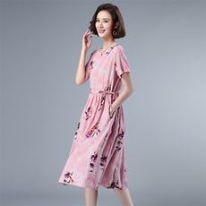 连衣裙印花潮流舒适显瘦修身收腰2021夏季短袖，女装连衣裙，小林双子