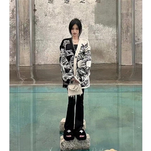 复古水墨画毛衣外套女冬季气质上衣独特超好看针织开衫 M375图片