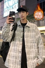 宽松加绒加厚夹克男时尚千鸟格翻领长袖外套J25025J加绒-P80控118，男装夹克，电商A001