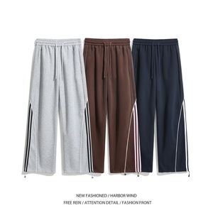 秋季新款美式潮流运动风条纹宽松休闲卫裤B315-K25607-特p40控78图片