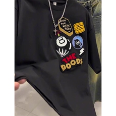 万针全刺绣工艺得物抖音高品质260克纯棉双纱美式高街短袖T恤P33，男装T恤，电商A486-1
