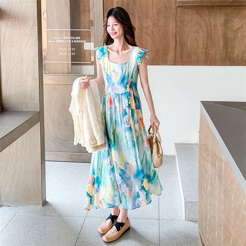 2025新款夏装小飞袖度假风两件套连衣裙2521-P175控258,女装连衣裙,2D009