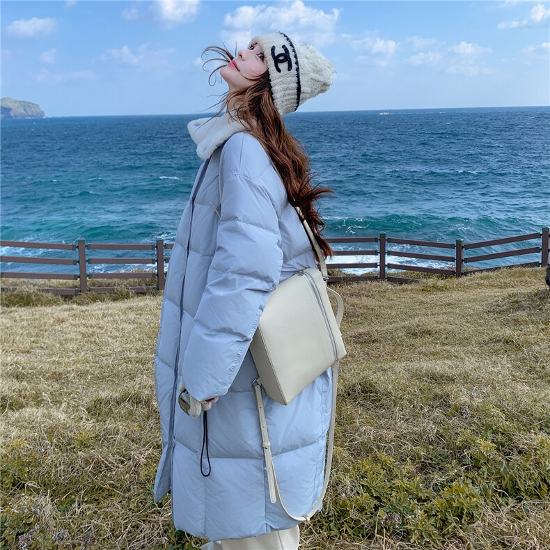 韩系氛围感蓝色90白鸭绒羽绒服女2025冬季新款娃娃领加厚保暖外套,女装羽绒服,2B187
